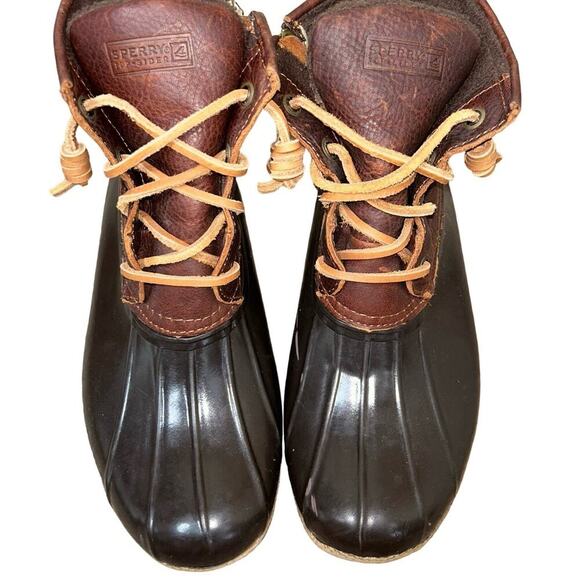 Sperry Speedy Duck Boots lace up leather two tone brown ankle rain/snow SZ 8 - Picture 8 of 8